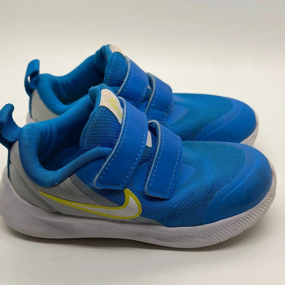 Nike Star Runner 2 Toddler Blue Yellow Hook Loop‎ Athletic Shoes Size 8C Sneaker